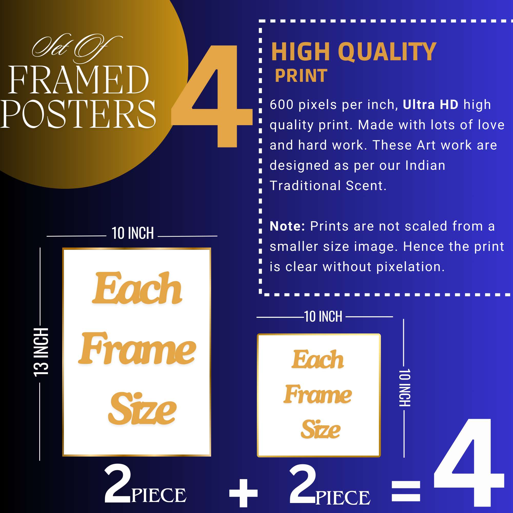 Set of Four Wall Paintings for Wall Dacoration Golden Framed Wall Paintings for Living Room & Bedroom Wall Art for Home Decoration & Office Wall Décor (13x10 inch CH-GD4-3) - Image 2